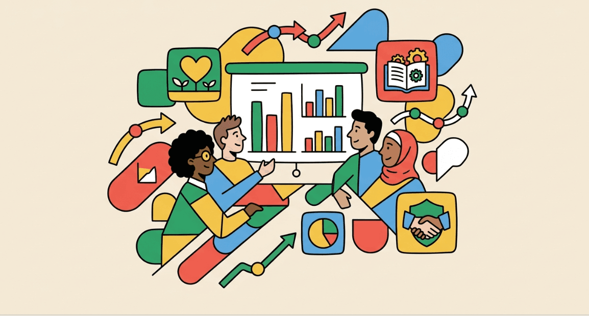 Diverse team reviewing fundraising and program performance charts