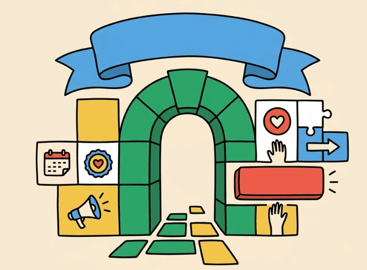 Illustrated archway representing accessible pathways into a digital experience