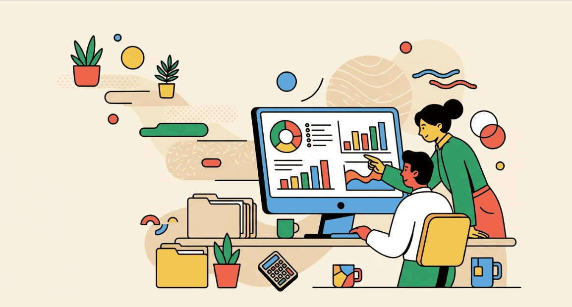 Team reviewing analytics dashboards and charts on a desktop