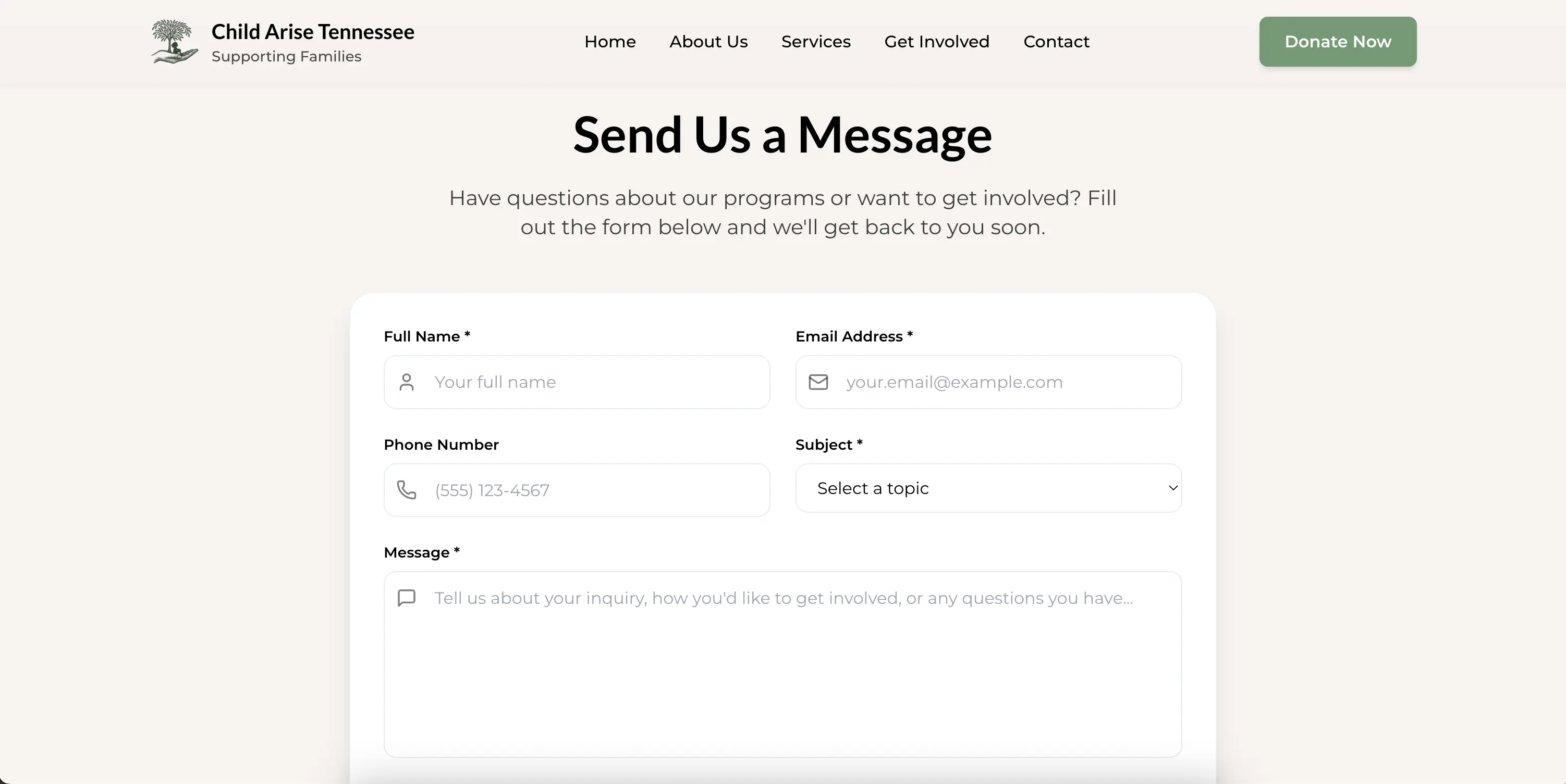 Child Arise TN contact page