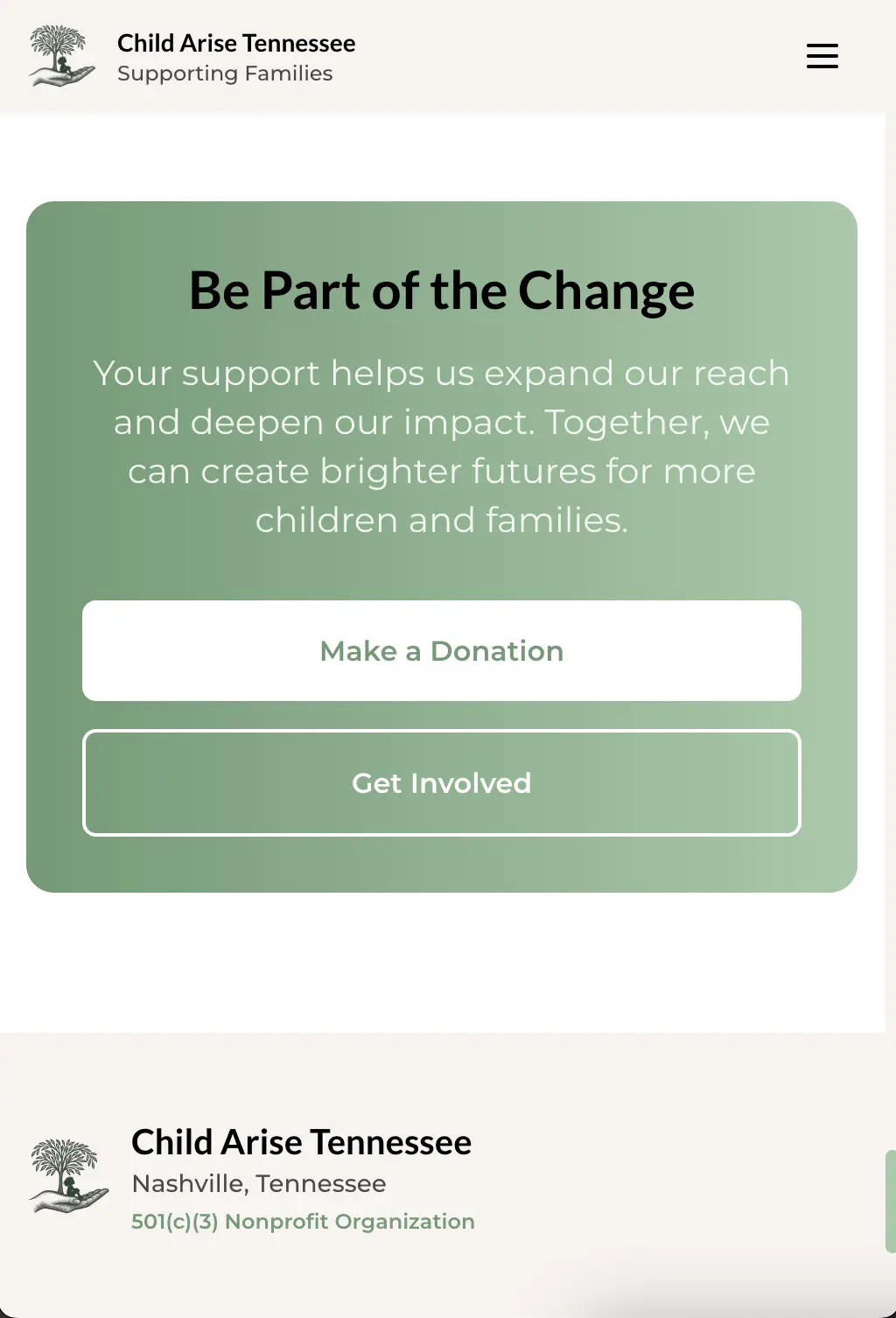 Child Arise TN mobile experience