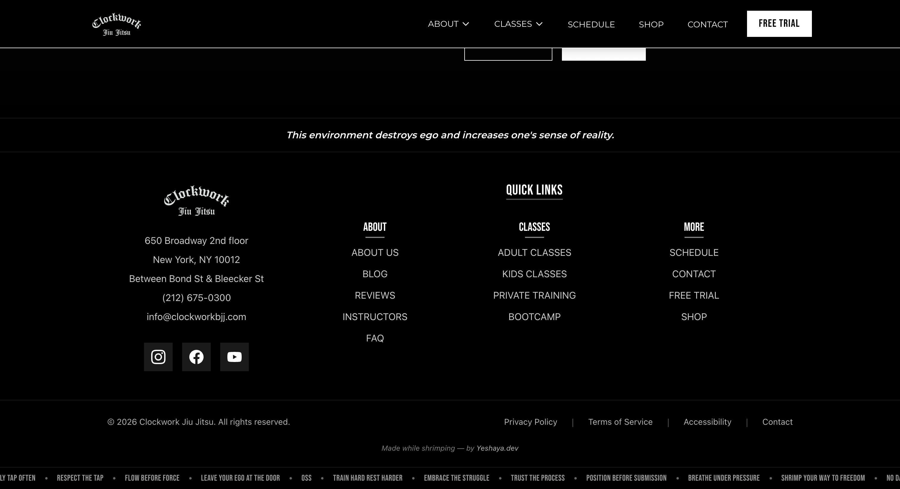 Clockwork BJJ – footer and contact section