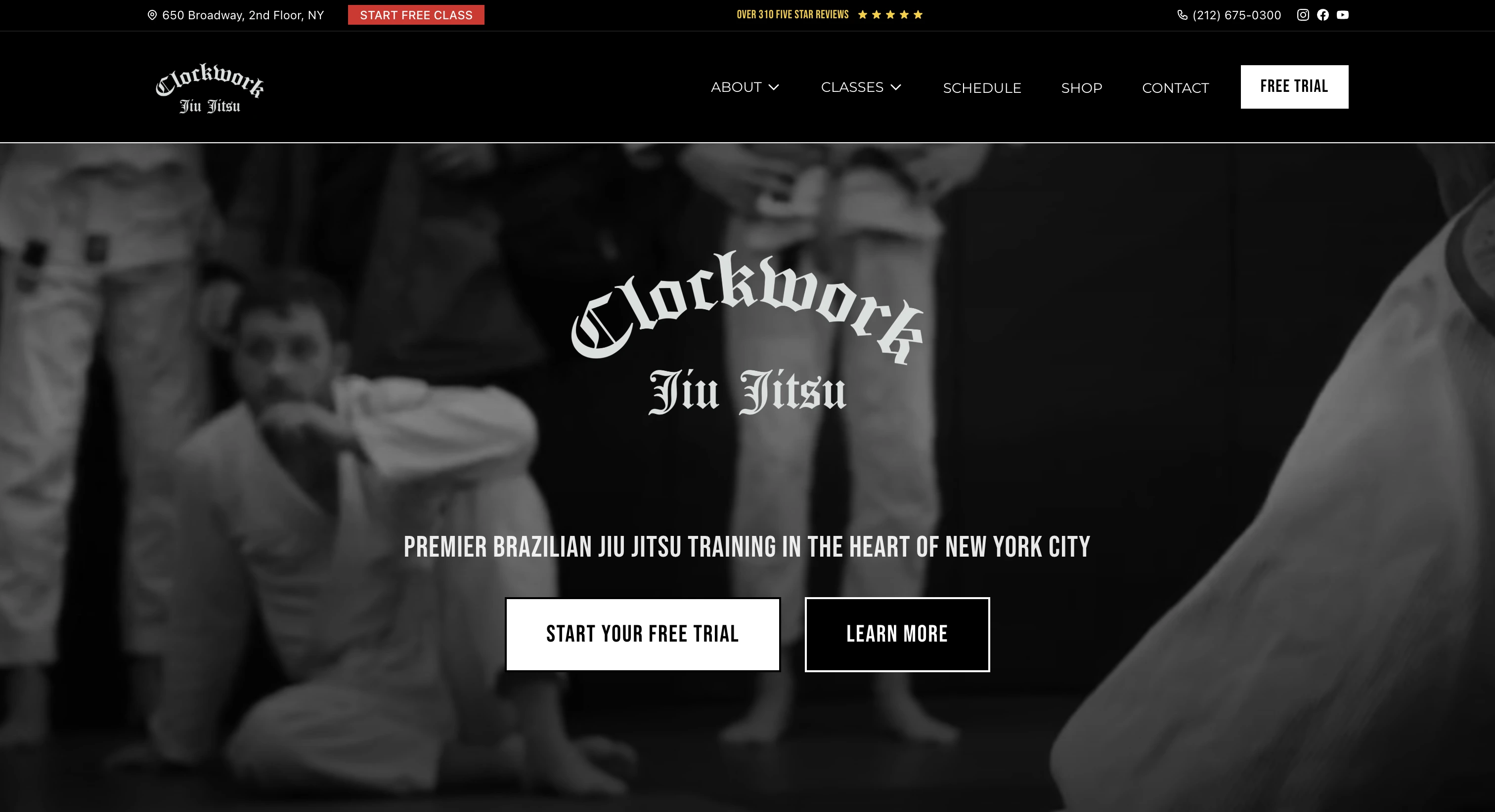 Clockwork BJJ – homepage hero section