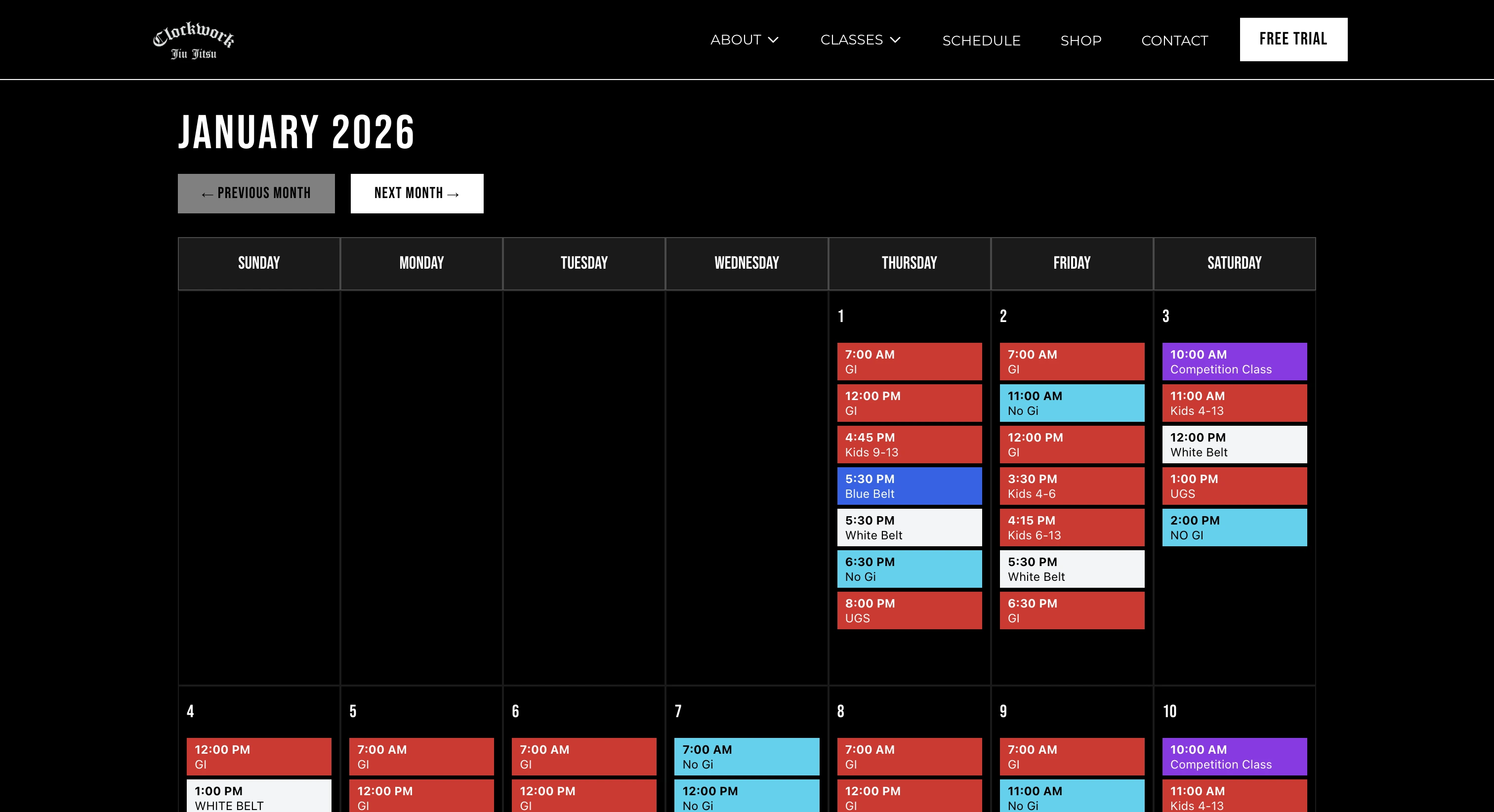 Clockwork BJJ – class schedule page